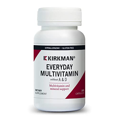 Kirkman - EveryDay Multivitamin without Vitamins A & D - 180 Capsules - Comprehensive Multivitamin - Mineral Support - Hypoallergenic