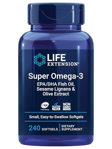 Life Extension Super Omega-3 EPA/DHA Fish Oil, Sesame Lignans & Olive Extract – Heart Health, Brain Health, Inflammation Health Support, Gluten-Free, Easy to Swallow, Non-GMO, 240 Softgels