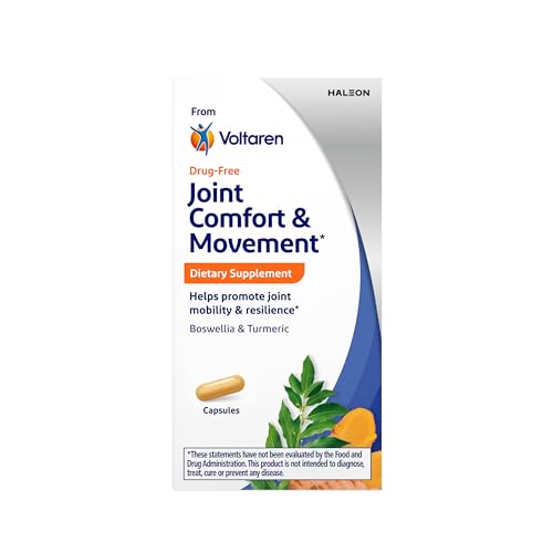 Voltaren Joint Comfort and Movement Dietary Supplement from Voltaren, with Boswellia and Turmeric for Joint Support, Movement and Flexibility – 30 Count Bottle