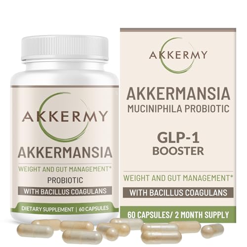 Akkermansia Muciniphila Probiotic for Weight & Gut Management - GLP-1 Boosting Supplement with Bacillus Coagulans, Vitamins B2, D3 & Chromium - SIBO Friendly, Vegan & Gluten Free - 60 Day Supply