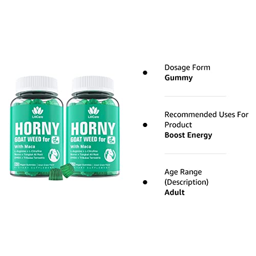 (2 Packs) Horny Goat Weed Gummies with Maca for Men & Women - Natural Energy Booster, Extra Strength with L-Arginine & L-Citrulline, DHEA, Boron, Tongkat Ali, Tribulus Terrestris - Green Grape Flavor