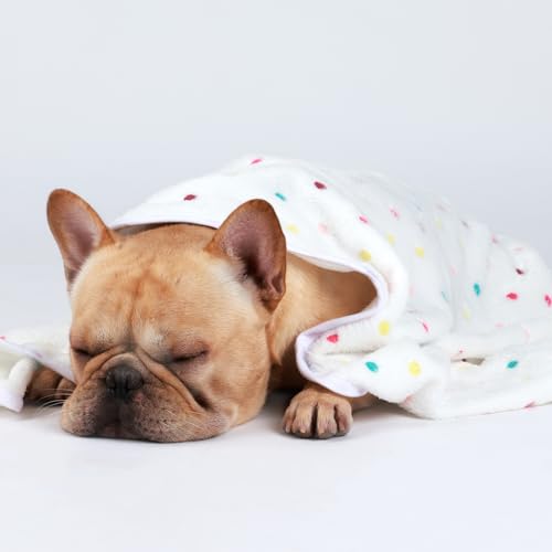 1 Pack 3 Blankets Super Soft Cute Dot Pattern Pet Blanket Flannel Throw for Dog Puppy Cat Beige/Brown/Pink Small