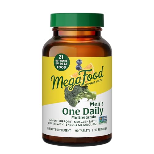 MegaFood Men's One Daily Multivitamin - with Zinc, Selenium, B Vitamins, D, and Real Food - Immune Support - Energy Metabolism - Muscle and Bone Health - Vegetarian - 90 Tabs