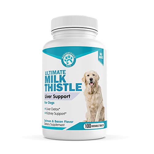 Wanderfound Pets Milk Thistle for Dogs – Tasty Salmon & Bacon Flavored Natural Liver Support for Pets – Kidney Cleanse Detox & Repair Formula Manufactured in The USA – 100 Chewable Tablets