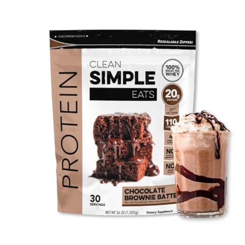 Clean Simple Eats Chocolate Brownie Batter Whey Protein Powder, Natural Sweetened and Cold-Processed 20 Grams of Protein (30 Servings)