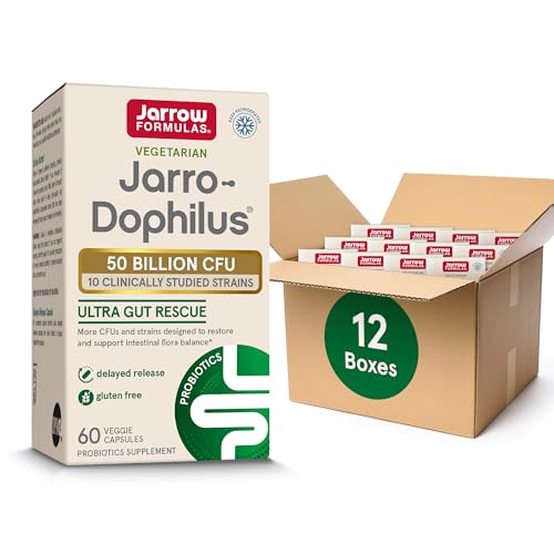 Jarrow Formulas Jarro-Dophilus Ultra Gut Rescue - 50 Billion CFU Per Serving - Probiotics Restore, Protect & Maintain Intestinal Flora - 60 Servings (Delayed Release), Pack of 12