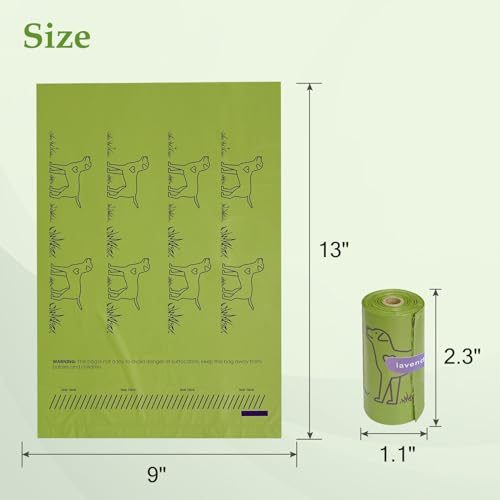 240 Count Lavender Scented 13” x 9” Dog Poop Bags Rolls, Leakproof Strong & Sturdy Poop Bags for Dogs, Dog Bags for Poop, Doggie Cat Poop Bags Cats Litter, Waste Bags Poppy Trash Bags for Doggy Pets