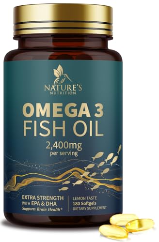 Triple Strength Omega 3 Fish Oil 2400 mg Softgels, Nature's Fish Oil Supplements, Brain & Heart Health Support - EPA & DHA, 1200 MG Fish Oil in Each Softgel, Omega-3 Supplement - 180 Fish Oil Softgels