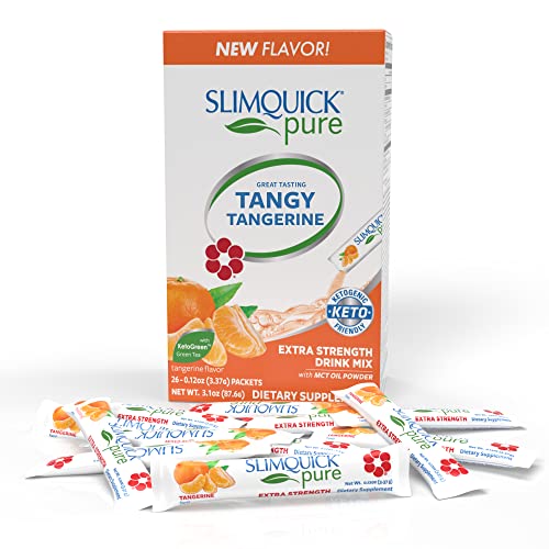 SlimQuick Extra Strength Weight Management Drink Mix for Women, Tangerine - Helps Metabolism, Keeps Full for Longer with Green Tea, Caffine, Chaste Tree, Rhodiola Extract - 26 Count