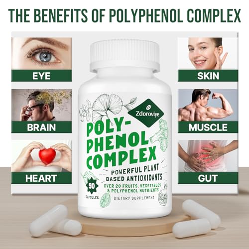 2250 MG Polyphenols Supplement Over 20 Fruits, Vegetables & Polyphenols, Quercetin, Resveratrol, Turmeric, Green Tea, Powerful Antioxidants, Polyphenols for Age Defense, Immune System, 90 Capsules