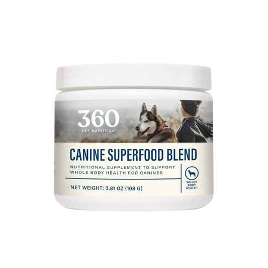 360 Pet Nutrition Canine Superfood Boost Blend All Lifestage Meal Topper Support Supplement for Dogs to Support Whole Body Health, Bone and Joint, Digestion and Immune Support 30 Servings, Beef Flavor