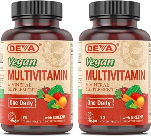 DEVA Vegan Multivitamin & Mineral Supplement - Vegan Formula with Green Whole Foods, Veggies, and Herbs - High Potency - Manufactured in USA and 100% Vegan - 90 Count (Pack of 2)