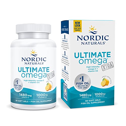 Nordic Naturals Ultimate Omega Xtra, Lemon Flavor - 60 Soft Gels - 1480 mg Omega-3 + 1000 IU Vitamin D3 - Omega-3 Fish Oil - EPA & DHA - Brain, Heart, Joint, & Immune Health - 30 Servings