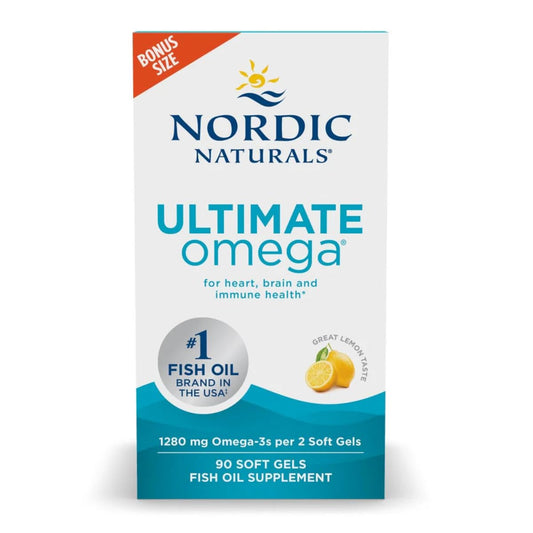 Nordic Naturals Ultimate Omega, Lemon Flavor - 90 Soft Gels - 1280 mg Omega-3 - High-Potency Omega-3 Fish Oil Supplement with EPA & DHA - Promotes Brain & Heart Health - Non-GMO - 45 Servings