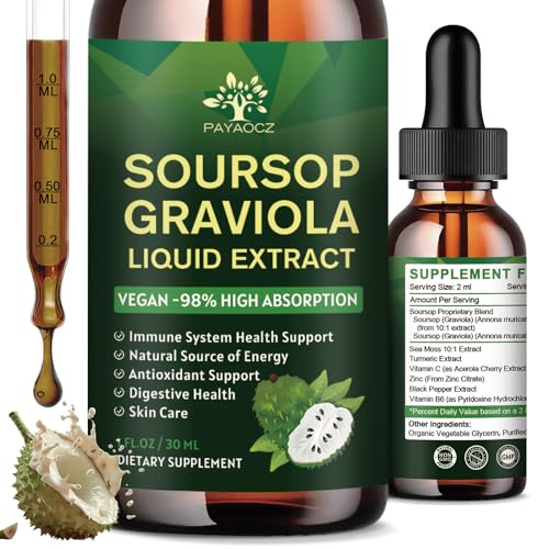 (2 Pack) Soursop Graviola Organic Liquid Drops Plus Sea Moss Extract, Soursop Bitters Liquid Herbal Extract for Cell Support & Regeneration, Immune Boost, Relax, Liver and Sleep, 1 Fl Oz