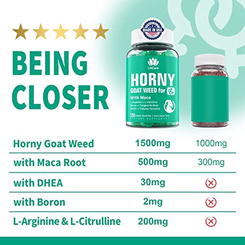 (2 Packs) Horny Goat Weed Gummies with Maca for Men & Women - Natural Energy Booster, Extra Strength with L-Arginine & L-Citrulline, DHEA, Boron, Tongkat Ali, Tribulus Terrestris - Green Grape Flavor