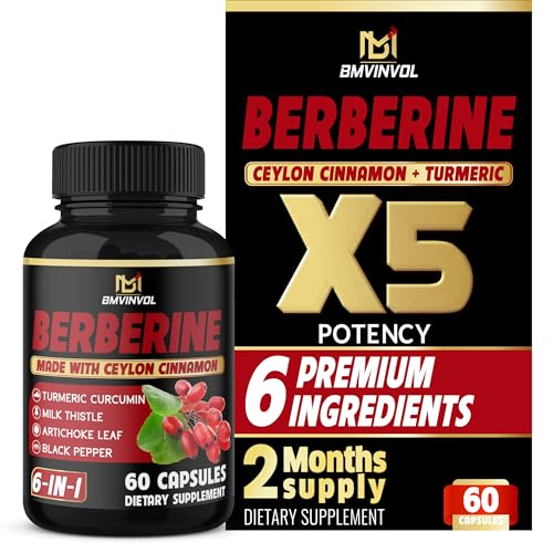 Berberine with Ceylon Cinnamon, Turmeric, Milk Thistle, Artichoke, Black Pepper - 60 Count - Pack of 1