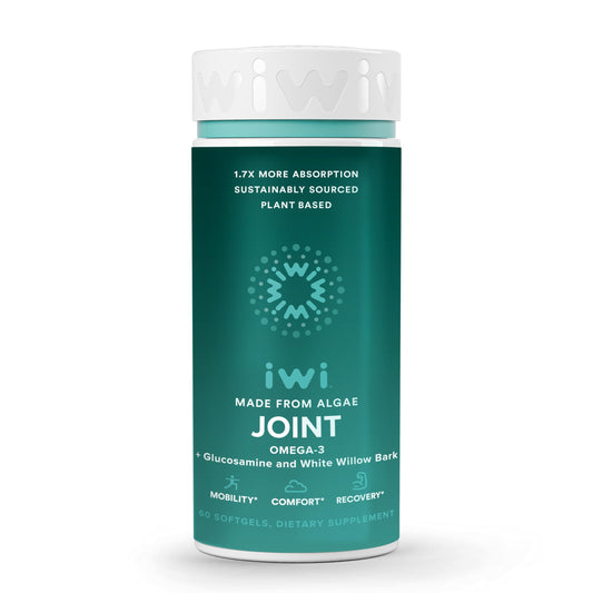 Iwi Life Joint Omega-3, 60 Softgels (30 Servings), Plant-Based Algae Omega-3 with Glucosamine, Joint Health & Mobility Support Dietary Supplement, Krill & Fish Oil Alternative, No Fishy Aftertaste