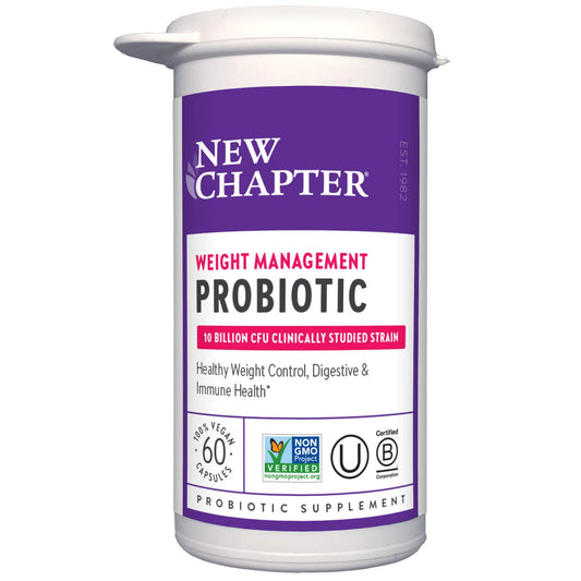 New Chapter Weight Management Probiotic - 60 ct (2 Month Supply), Probiotics for Men & Women with Prebiotics and Probiotics + 100% Vegan + Soy Free + Non-GMO