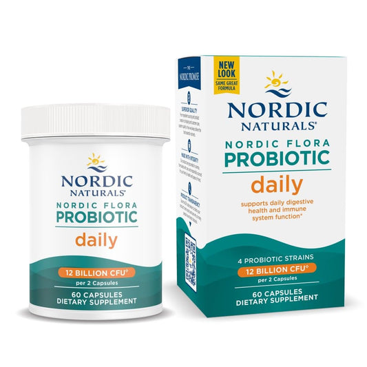 Nordic Naturals Nordic Flora Probiotic Daily - 60 Capsules - 4 Probiotic Strains with 12 Billion Cultures - Optimal Wellness, Immune Support, Digestive Health - Non-GMO, Vegan - 30 Servings