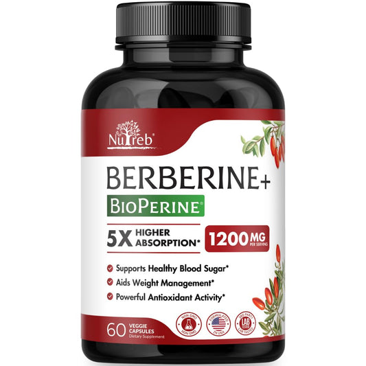 Berberine Supplement 1200mg - 5X Higher Absorption - Ultra Pure 98% Berberine HCL - Healthy Weight Management, Immune Support - Non GMO, Manufactured in USA - 60 Vegan Capsules