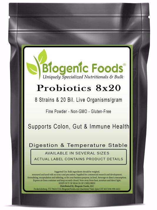 Biogenic Foods Probiotics - 8 Strains 20 Billion per gram - Organic Digestion & Temperature Stable Powder