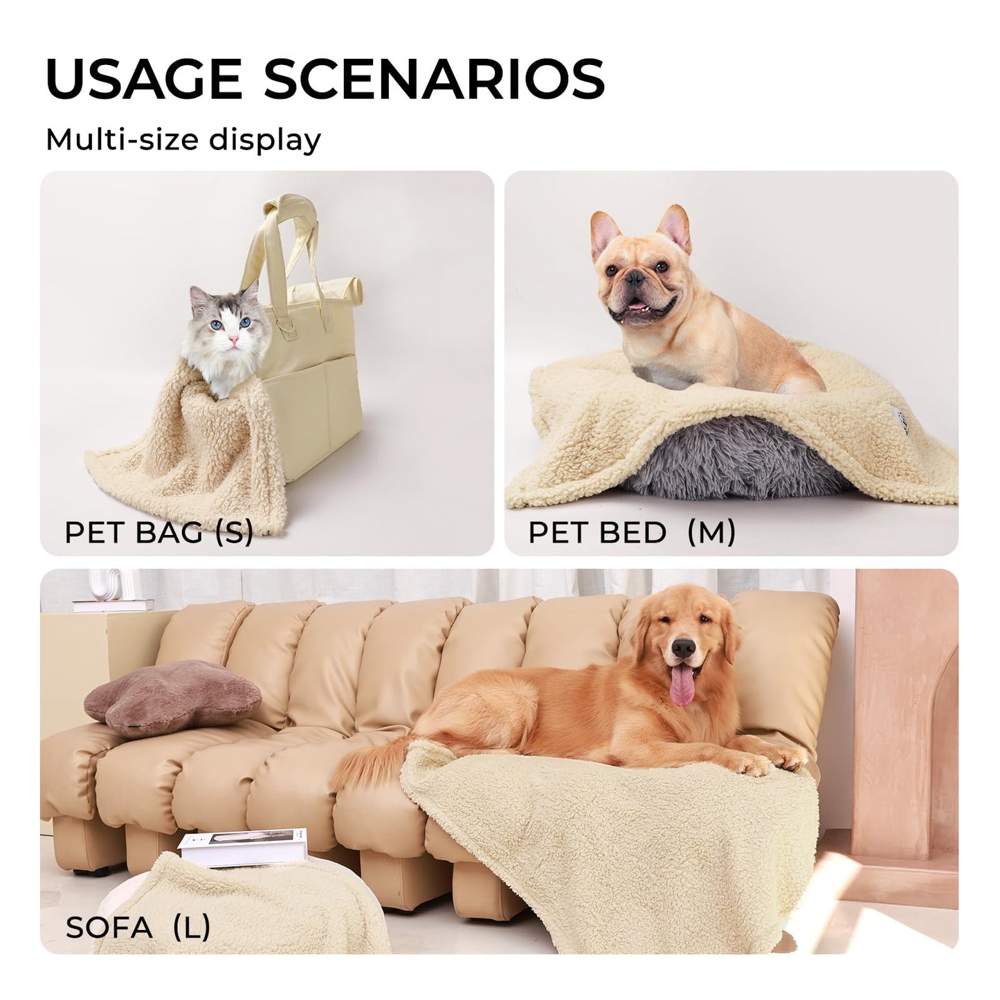 1 Pack 3 Calming Blankets Fluffy Premium Fleece Pet Blanket Soft Sherpa Throw for Dog Puppy Cat Beige Small (23" x16'')