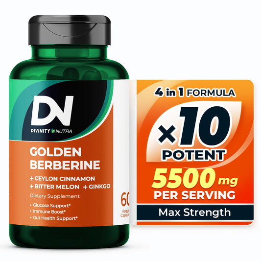 4-in-1 Berberine Supplement 1500mg,Glucose Support,Ceylon Cinnamon Bitter Melon Ginkgo, Boosts Immunity, Gut & Heart Health, 60 Capsules, High Potency 10X Strength for Metabolism Support with 5500mg