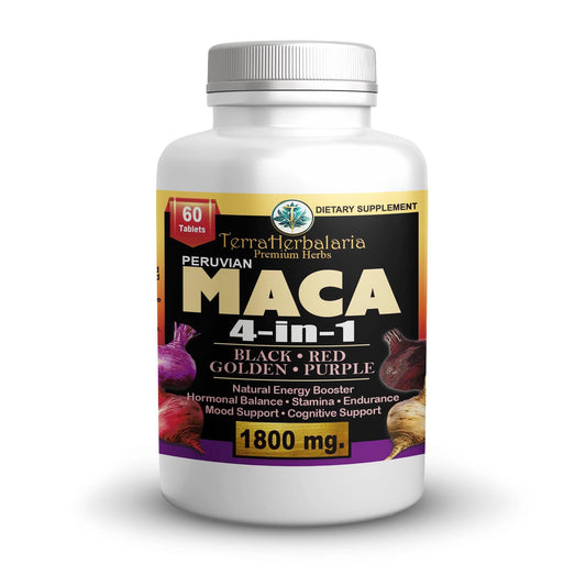 Maca Root - Potent 4-in-1 Blend of Black Maca, Red, Golden & Purple - 1800 mg - Made in USA with Peruvian Maca - Natural Energy, Hormonal Balance, Reproductive Support - Supplement for Men and Women