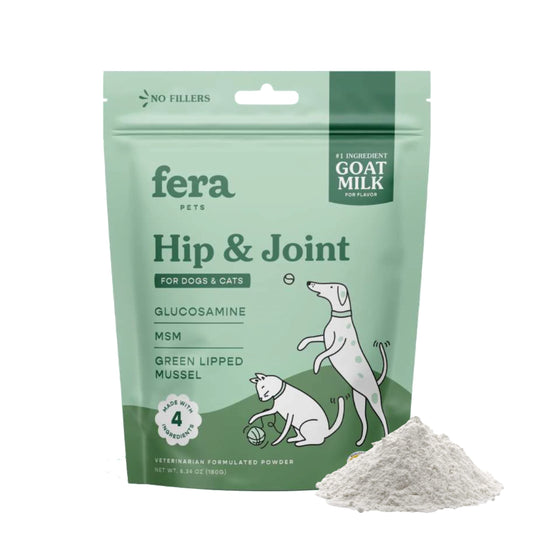 Fera Pets Hip & Joint Goat Milk Cat & Dog Food Topper – Vet Created - Joint Supplement for Dogs & Cats – Glucosamine for Dogs & Cats, MSM- 60 Servings