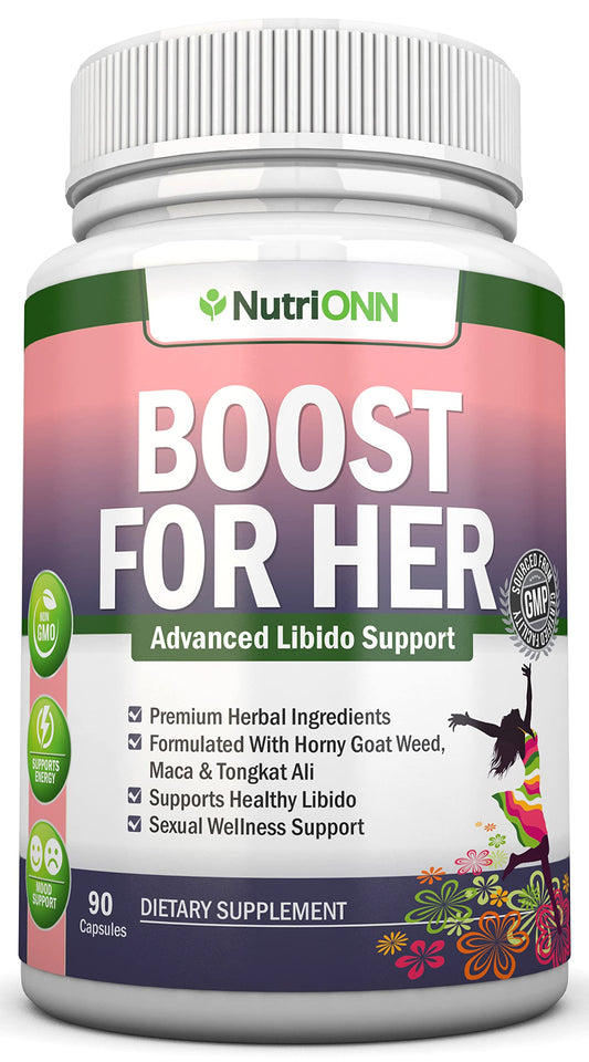 Boost For Her Libido Booster For Women – Activates & Enhances Libido - Mood & Desire Boost - Non-GMO - All Natural Herbal Aphrodisiac - With Horny Goat Weed, Tongkat Ali, Maca & Tribulus - 90 Capsules