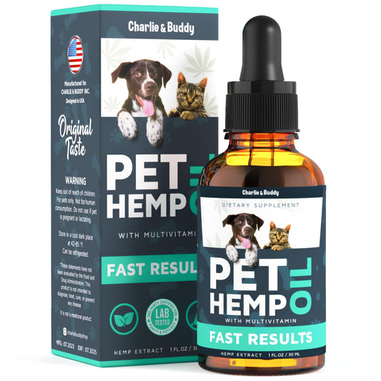 Charlie & Buddy Hemp Оil for Dogs Cats - Helps Pets with Аnxiеty, Pаin, Strеss, Slееp, Аrthritis, Sеizures Rеlief - Нiр Jоint Hеalth - Cаlming Trеats