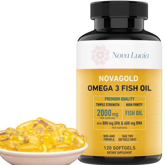 Omega 3 Burpless Fish Oil Supplement 2000mg Max Strength Maintain Healthy Heart, Sharper Brain, Shiny Hair, Boost Immune System, High Potency EPA & DHA Vitamin E, Non-GMO 120 Small Liquid Softgels