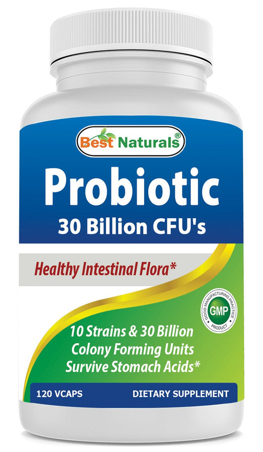 Best Naturals Probiotic 10 Strains & 30 Billion CFU Intestinal Flora, 120 Veggie Capsules - Shelf Stable probiotic (4146365)