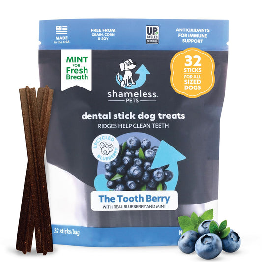 Shameless Pets Toothberry Dental Chews for Dogs - Dental Sticks, Treats for Dog Breath Freshener and Teeth Cleaning, Natural Dental Treats, Dog Chews for Teeth Cleaning, Free from Corn and Soy