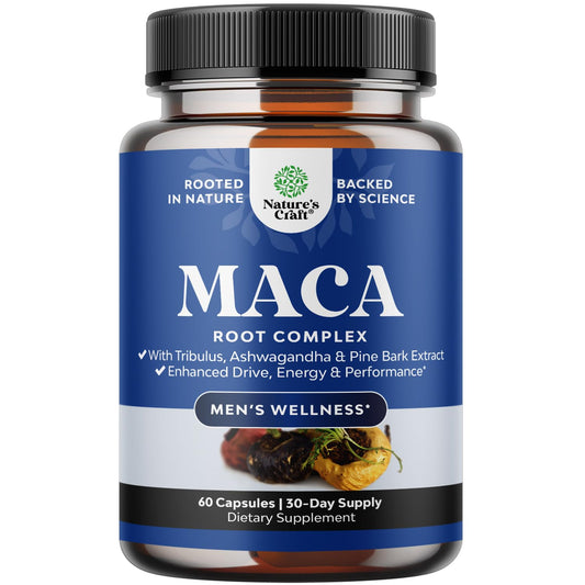 Black Maca Root Capsules for Men - Herbal Enhancement Supplement for Men with Siberian Ginseng Ashwagandha and Black Maca Root for Men - Invigorating Drive Mood & Energy Booster for Men (30 Servings)