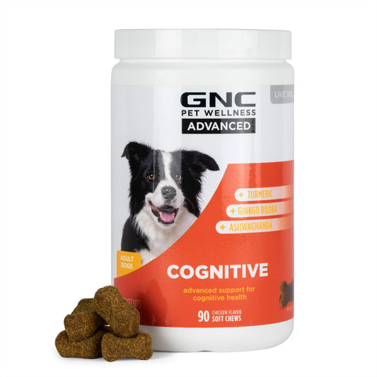 GNC Pets ADVANCED Cognitive Support for Dogs, 90 ct | Chicken Flavored Soft Chews for Dogs with Turmeric, Ginkgo Biloba, Ashwagandha to Support Cognitive Health | Made in the USA