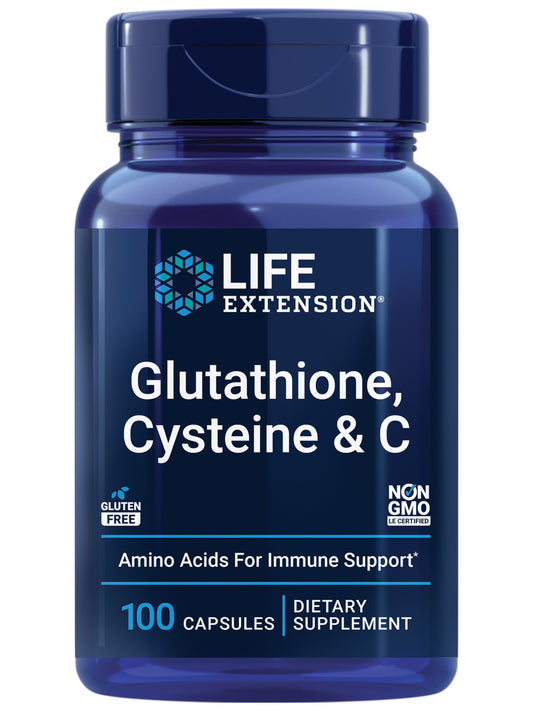 Life Extension Glutathione, Cysteine & C, 500 mg of vitamin C, powerful antioxidant supplement to support liver health, gluten-free, non-GMO, 100 capsules