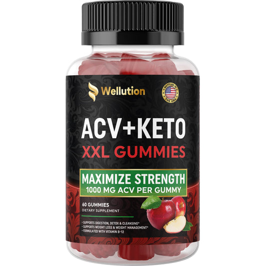 WELLUTION Keto Apple Cider Vinegar Gummies - 1000mg ACV, Vitamin B12, Folate & Antioxidants for Energy, Digestion, Weight Management & Overall Health - 60 Vegan Gummies