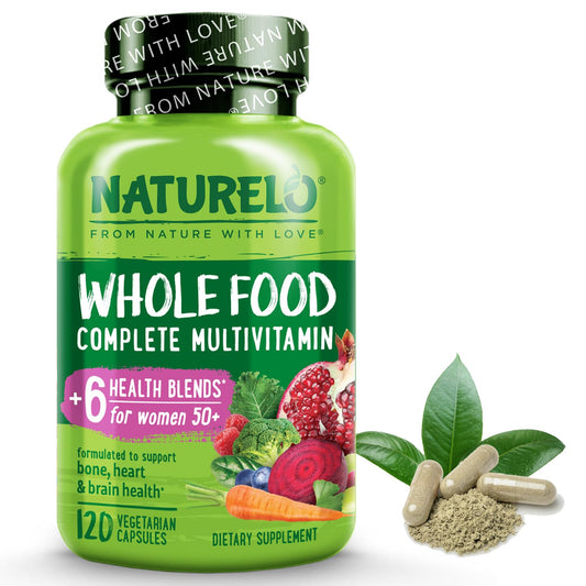 NATURELO Whole Food Multivitamin for Women 50+ (Iron Free) with Vitamins, Minerals, & Organic Extracts - Supplement for Post Menopausal Women Over 50 - No GMO - 120 Vegan Capsules