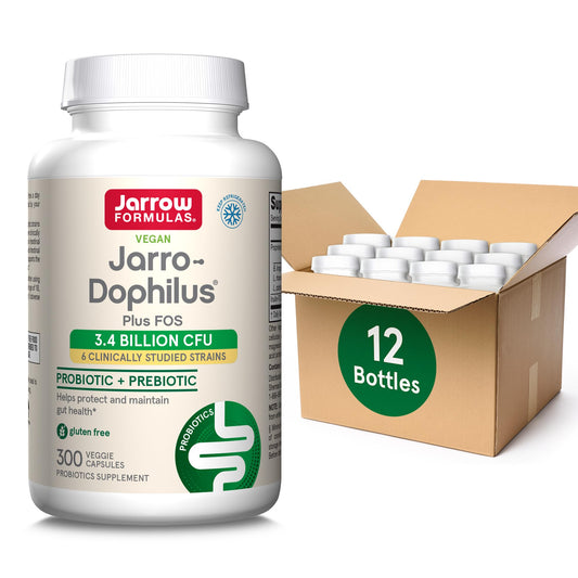 Jarrow Formulas Jarro-Dophilus + FOS - 3.4 Billion CFU Per Serving - Prebiotic & Probiotics Supplement for Immune & Intestine Support - Up to 300 Servings (Veggie Caps) (PACK OF 12)