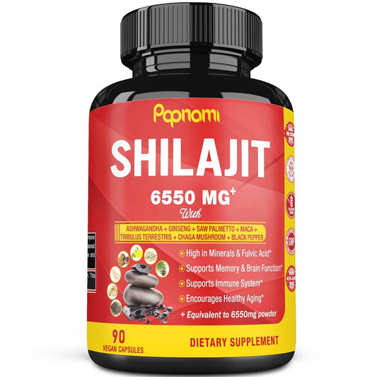 Shilajit Himalayan Capsules - 6550mg 3 Month Supply - Combined Ashwagandha, Ginseng, Saw Palmetto, Maca, Tribulus, Chaga, Black Pepper