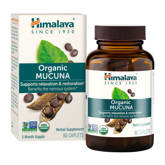 Himalaya Organic Mucuna/Pruriens Herbal Supplement, Supports Relaxation, Tension Relief, Brain Function, Non-GMO, USDA Organic, Vegan, Gluten Free, 600 mg, 60 Plant-Caplets, 60 Day Supply