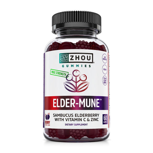 Zhou Nutrition Elder-Mune Sambucus Elderberry Gummies with Zinc and Vitamin C for Kids & Adults (Age 4+) Immune Support with Antioxidants, Vegan, Gluten Free, Non-GMO, 30 Servings, 60 Gummies