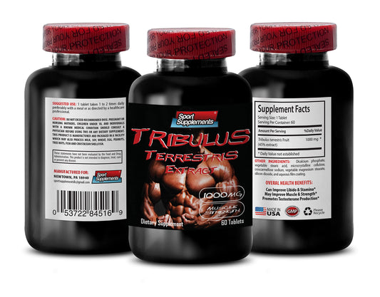 T - booster for men muscle growth pills - TRIBULUS TERRESTRIS EXTRACT 1000MG - MUSCLE STRENGTH - Tribulus terrestris pills, Endurance Enhancement, male fertility booster, stamina booster, 1B 60 Tabs